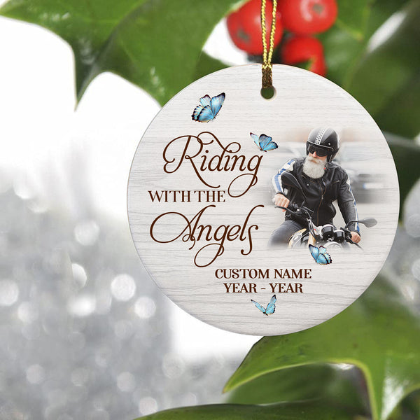 Biker Memorial Ornament Christmas Riding With The Angles Sympathy Gift For Loss Of Loved One Dad ODT20