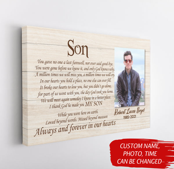 Son Remembrance Canvas - Personalized Son Memorial Gift Sympathy Gift for Loss of Son In Loving Memory of Son In Heaven Son Bereavement Son Remembrance Keepsake Gift - JC750