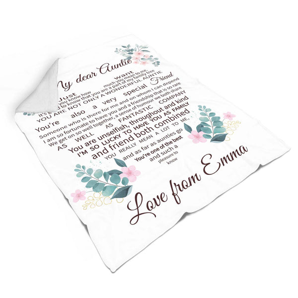 Personalized Blanket My Dear Aunt| Auntie Floral Blanket| Custom Thoughtful Gift for Aunt from Nephew Niece| Aunt Gift for Birthday, Christmas, Mother's Day| JB125