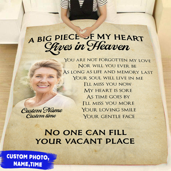 Memorial Blanket| A Piece Of My Heart Lives In Heaven Blanket Custom Image Memorial Gift Sympathy Gift for Loss of Loved One Father Mother| Gift for Funeral Memorial Service| JB232