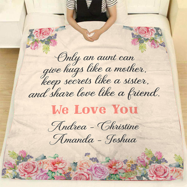 Personalized Blanket for Aunt| Auntie We Love You Floral Blanket| Aunt Fleece Blanket Sentimetal Gift for Aunt from Nephew Niece| Aunt Gift for Christmas, Birthday, Mother's Day| JB212