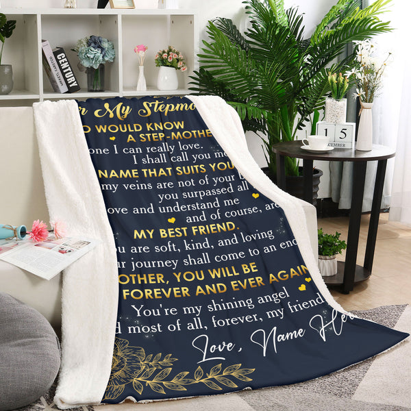 Dear My Stepmom Blanket| Custom Golden Floral Blanket Gift for Stepmother Stepmom Bonus Mom| JB349