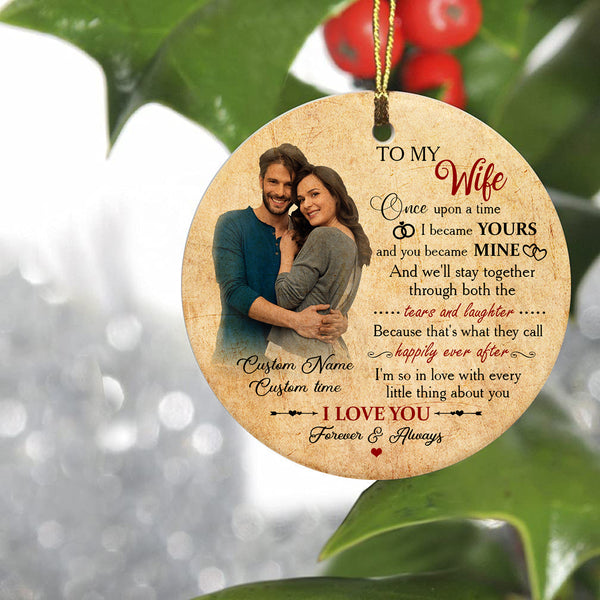 To My Wife Ornament - Personalized Photo Christmas Ornament for Wife, Couple Ornament, First Christmas Marriage| NOM166