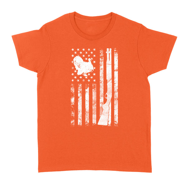 Hunting Shirt with American Flag 4th July, Turkey Hunting Shirt, Gifts for Hunters D05 NQS1338 Women's T-shirt