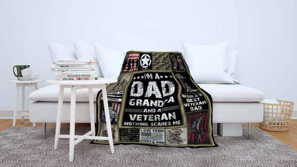 Veteran Dad Blanket| Personalized Blanket for Dad, Grandpa, Veteran| Custom Sentimental Gift for Dad, Grandpa on Birthday Christmas Thanksgiving| JB210