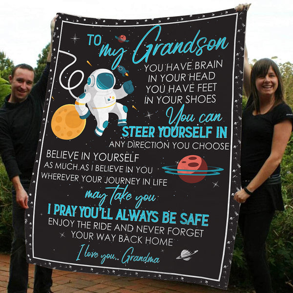 Grandson Personalized Blanket | To My Grandson Believe In Yourself - Astronaut Blanket | Courage Fleece Throw | T929