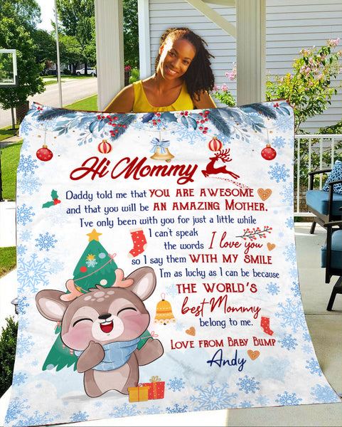 New Mom Blanket - Custom Name Baby Deer Fleece Blanket Thoughtful Blanket for Mom To Be Gift from Dad & Baby Bump Expecting Mother Baby Reveal Pregnancy Announcement Baby Xmas - JB268