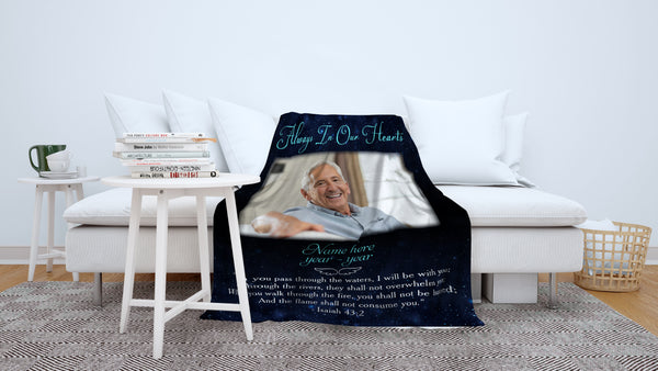 Personalized Memorial Blanket, Always in Our Heart| Remembrance Throw Blanket, Memorial Sympathy Gift| N1722