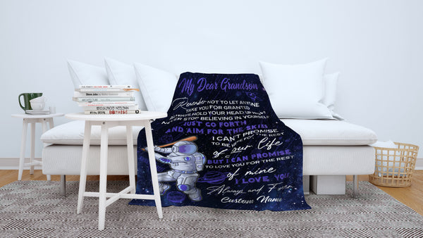 Grandson Personalized Blanket | Aim For The Skies - Astronaut Blanket | Courage Fleece Throw from Grandma | T930