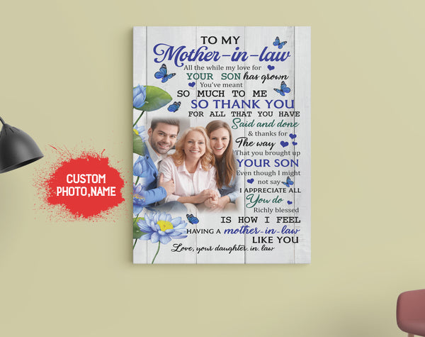 To My Mother – In – Law Canvas|  All The While My Love for Your Son Has Grown Flowers Canvas, Mother-in-Law Birthday Gift, Gifts for Mother In Law on Mother’ Day| AP588