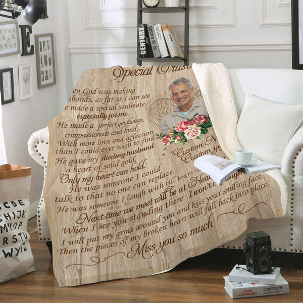 Husband Memorial Blanket - In Loving Memory My Angel Husband| Personalized Memorial Throw, Loss of Husband Remembrance| N1402