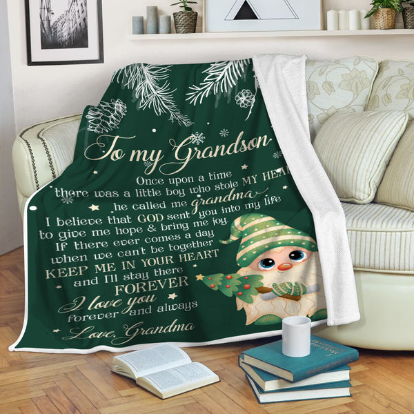 Personalized Blanket| To My Grandson Cute Christmas Gnomes Blanket | Soft Fleece Throw Blanket for Grandson from Grandparents, Grandma, Grandpa on Christmas & New Year| T913