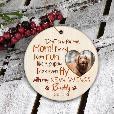 Pet Memorial Ornament - Don't Cry for Me, Pet Loss Ornament, Custom Remembrance for Loss of Dog, Loss of Cat, Sympathy Gift for Dog Mom| NOM115