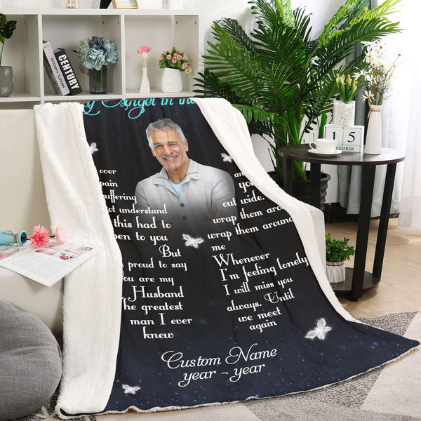 Memorial Blanket | As I Sit in Heaven - Custom Image Blanket | Butterfly Blanket| Meaningful Remembrance Fleece Throw, Deepest Grief Sympathy Gift for Loss of Mother, Father| T235