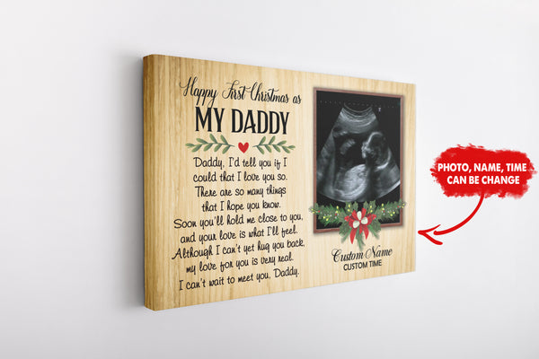 First Christmas Dad Canvas - Can't Wait To Meet You Canvas Custom New Dad Gift from Baby Bump Daddy To Be Expecting Father Baby First Christmas Baby Reveal Pregnancy Announce - JC717