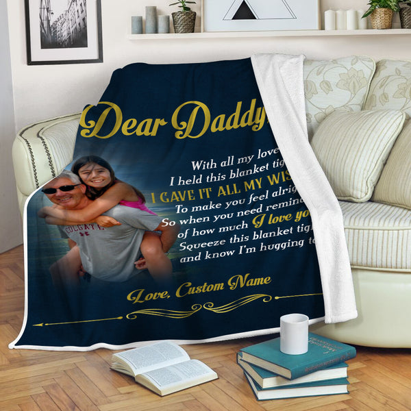 Dear Daddy Blanket| Personalized Blanket with Picture| Sentimental Gift for Father on Father's Day, Christmas, Birthday| Dad Gift JB189