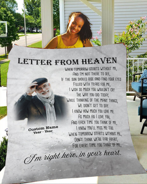 Memorial Blanket - Letter from Heaven Fleece Blanket Personalized Memorial Gift Sympathy Gift for Loss of Father Mother Loved One in Heaven In Loving Memory Remembrance Blanket - JB274