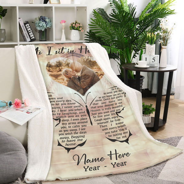 Memorial remembrance blanket - As I sit in heaven, Custom sympathy blanket, Loss gift for loved ones BNT07