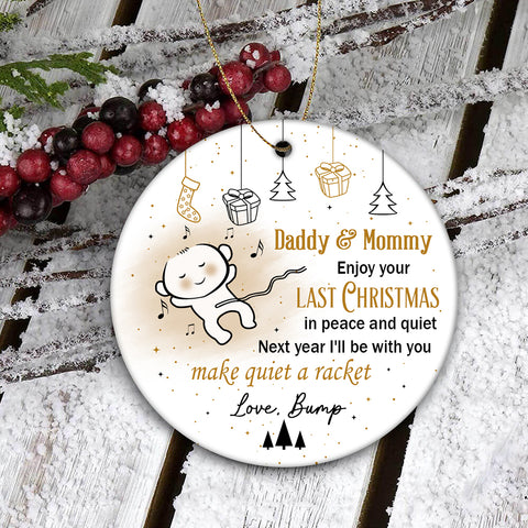 New Baby Christmas Ornament - Cute Ornament Gift for Dad to Be, Expecting Mother on Christmas Baby Reveal Pregnancy Announcement| NOM138