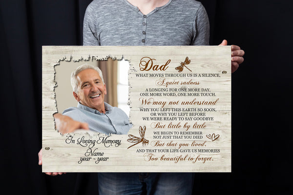 Dad Memorial Canvas| Personalized Photo&Name| Too Beautiful to Forget| Dad Remembrance| Sympathy Gift for Loss of Father| N1802 Myfihu