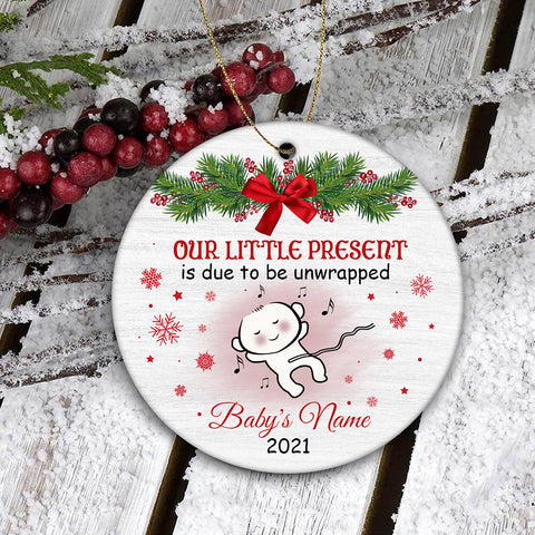 New Baby Christmas Ornament - Cute Ornament Gift for Dad to Be, Expecting Mother on Christmas Baby Reveal Pregnancy Announcement| NOM137