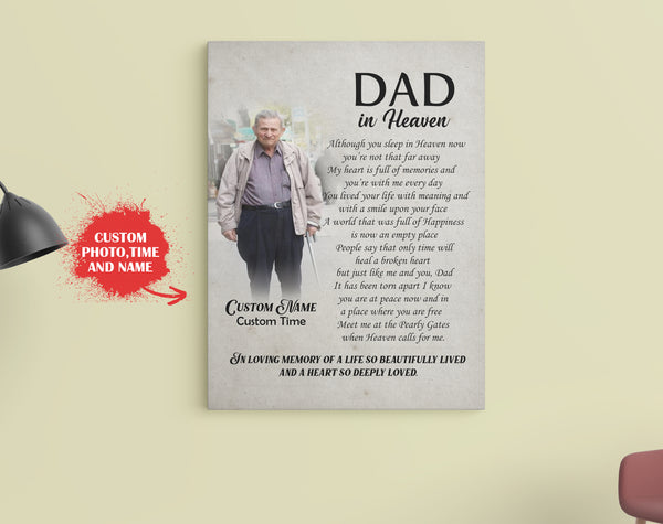 Dad Remembrance Canvas - Dad in Heaven Memorial Canvas Personalized Memorial Gift Sympathy Gift for Loss of Dad In Loving Memory of Father in Heaven Dad Bereavement Gift - JC756