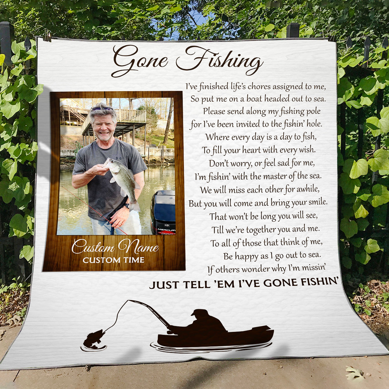 Gone Fishing Memorial Blanket - Custom Fishing Memorial Blanket| Personalized Memorial Gift for Loss of Fisherman, Father, Husband, Brother| Fishing Sympathy Blanket for Fisherman A02M04 - JB152