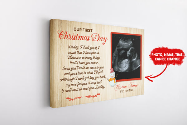 New Dad Canvas - Our First Christmas Day Canvas Custom New Dad Gift from Baby Bump First Christmas as Dad Expecting Father Daddy To Be Baby Reveal Pregnancy Announcement Gift- JC719