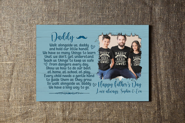 Personalized Dad Canvas| Walk Along Us Daddy Custom Image | Meaningful Fathers Day Gift for Loving Dad, Father & Son, New Father, First Time Dad, New Dad Gift| T436