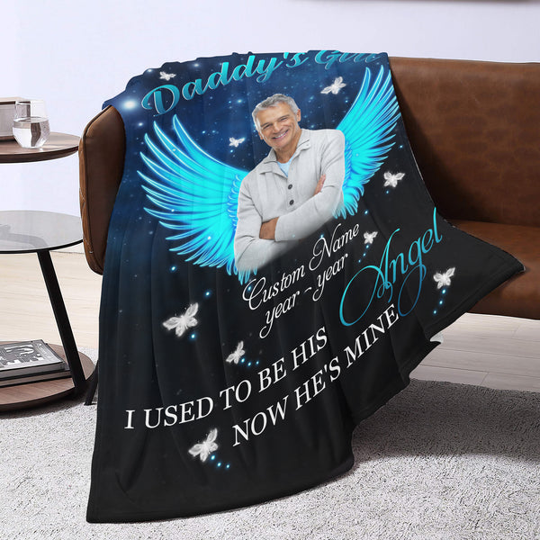 Memorial Blanket| Daddy's Girl - Custom Image Blanket | Angel Dad in Heaven| Meaningful Remembrance Fleece Throw, Deepest Grief Sympathy Gift for Loss of Father for Daughter| T217