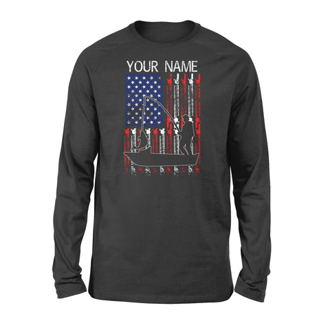 American flag 4th July fisherman kayak fishing custom name US fishing rod D05 NQS1244 - Standard Long Sleeve