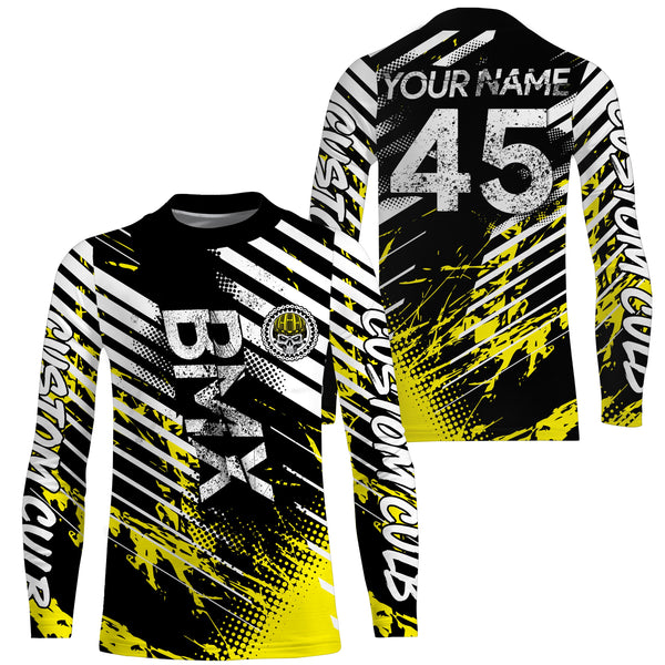 Custom black yellow BMX race gear Lightweight UPF30+ sun shirts kid youth adult Cycling racewear| SLC108