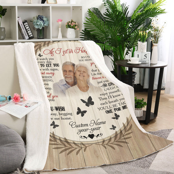 Memorial Blanket | As I Sit In Heaven  - Custom Image Blanket | Meaningful Remembrance Fleece Throw, Deepest Grief Sympathy Gift for Loss of Mother, Father, Grandmother| T234