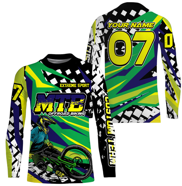 Green mountain bike offroad jersey UPF30+ Custom Adult Kid cycling gear MTB motocross shirt| SLC135