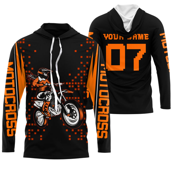 Girls women personalized motocross jersey UPF30+ orange dirt bike racing off-road motorcycle riders NMS982