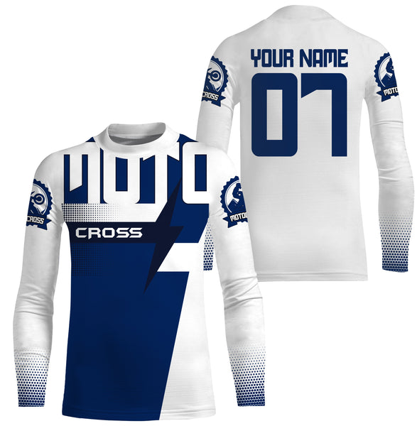 Custom motocross jersey blue UPF30+ men women kid dirt bike racing offroad motorcycle long sleeve NMS1000