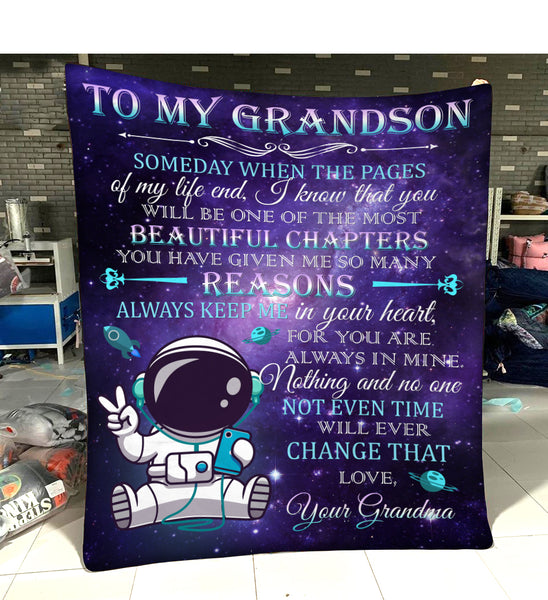 Grandson Personalized Blanket | The Most Beautiful Chapters - Astronaut Blanket | Courage Fleece Throw | T932