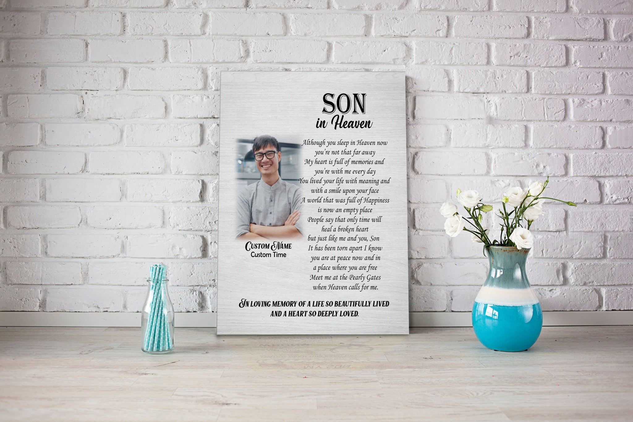 Son Remembrance Canvas - Son In Heaven Personalized Memorial Canvas for Son Sympathy Gift for Loss of Son In Loving Memory of Son Wall Art Bereavement Condolence Keepsake Canvas - JC758