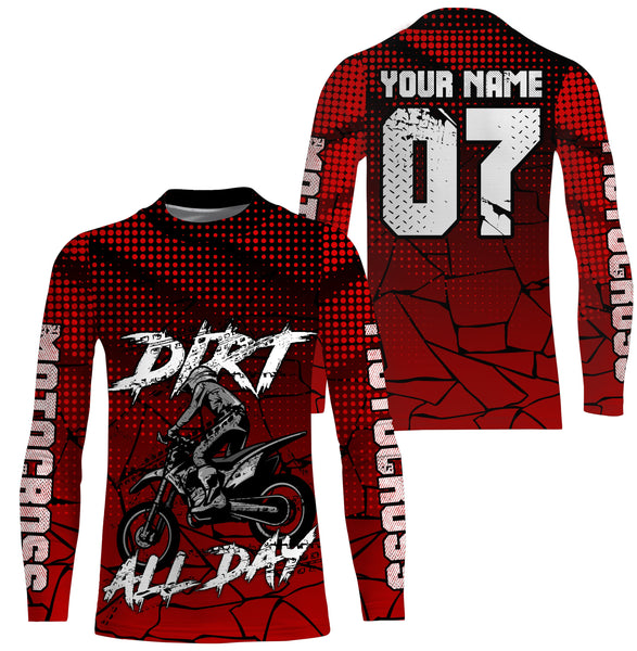 Custom MX racing jersey red Dirt All Day UPF30+ men women kid extreme biker motorcycle shirt PDT87