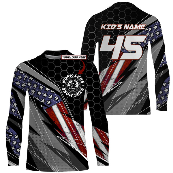 Custom logo Motocross racing jersey UPF30+ Patriotic Work Less Ride More dirtbike rider motorcycle NMS1011