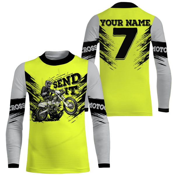 Custom dirt bike jersey Send It green UPF30+ men women kid motocross racewear off-road motorcycle NMS971