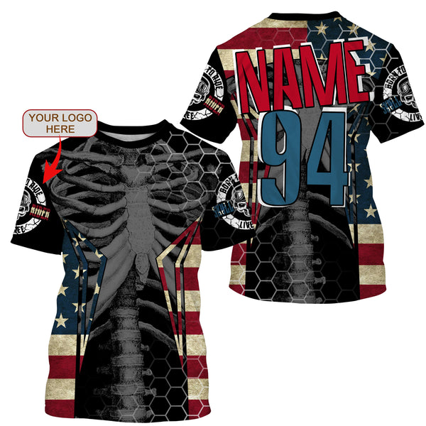 Custom logo racing jersey UPF30+ Patriotic chest bone motorcycle motocross offroad riders racewear NMS1015