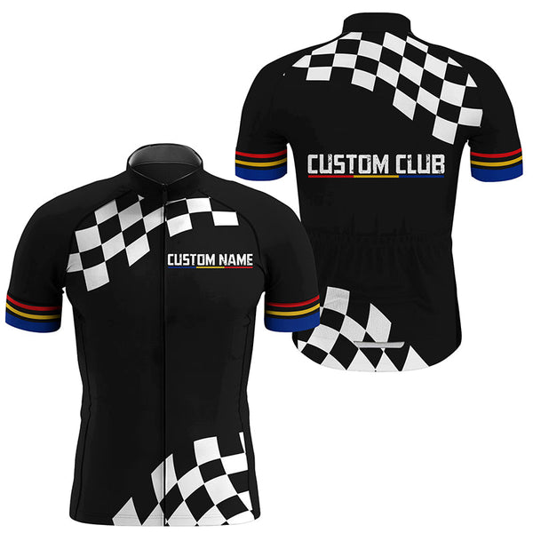 Black Mens cycling jersey UPF50+ custom name bike shirt breathable cycling tops with pockets & zip| SLC244