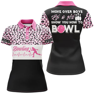 Bowling Girl Personalized Polo Shirt, Funny Women Bowling Pink Leopard Bowlers Jersey NBP43