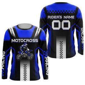 Custom Motocross Jersey UPF30+ Blue Dirt Bike Shirt Men Women Kid Off-Road MX Racing Long Sleeve PDT470