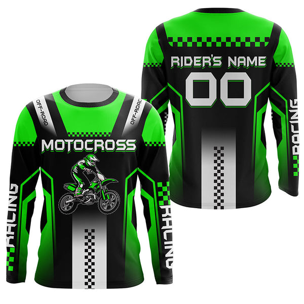 Custom Motocross Jersey UPF30+ Green Dirt Bike Shirt Men Women Kid Off-Road MX Racing Long Sleeve PDT469