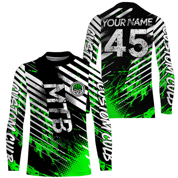 Mountain bike jersey UPF30+ Green MTB shirt kids adult custom downhill cycling gear boys girls| SLC248