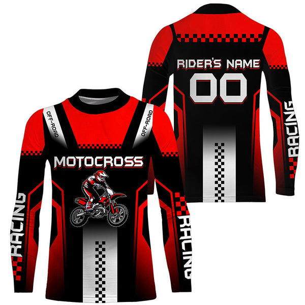 Red Motocross Jersey UPF30+ Custom Dirt Bike Shirt Men Women Kid Off-Road MX Racing Long Sleeve PDT471