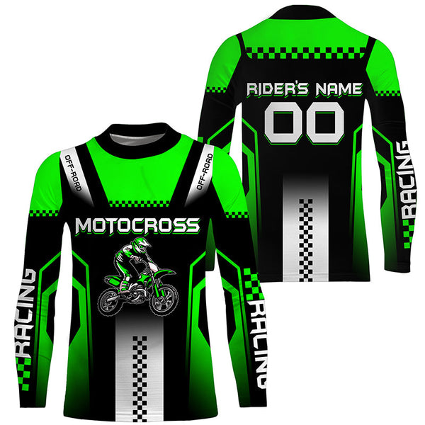 Custom Motocross Jersey UPF30+ Green Dirt Bike Shirt Men Women Kid Off-Road MX Racing Long Sleeve PDT469