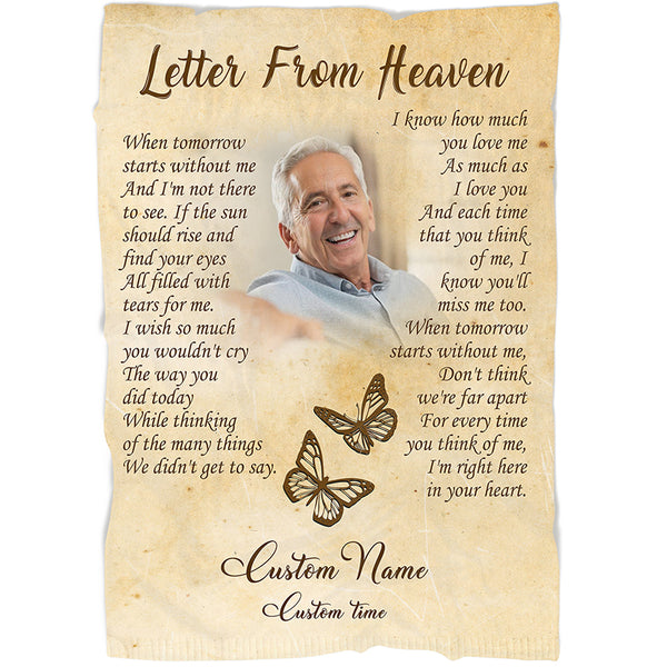 Personalized Memorial Blanket - Letter from Heaven Butterfly Throw Sympathy Gift for Loss Loved One N2734